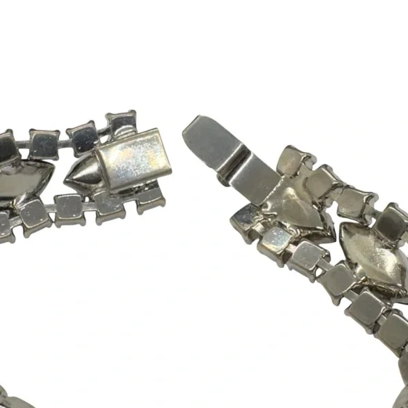 Vintage Domed Black Glass Marquis & Clear Rhinestone Bracelet - Picture 7 of 10